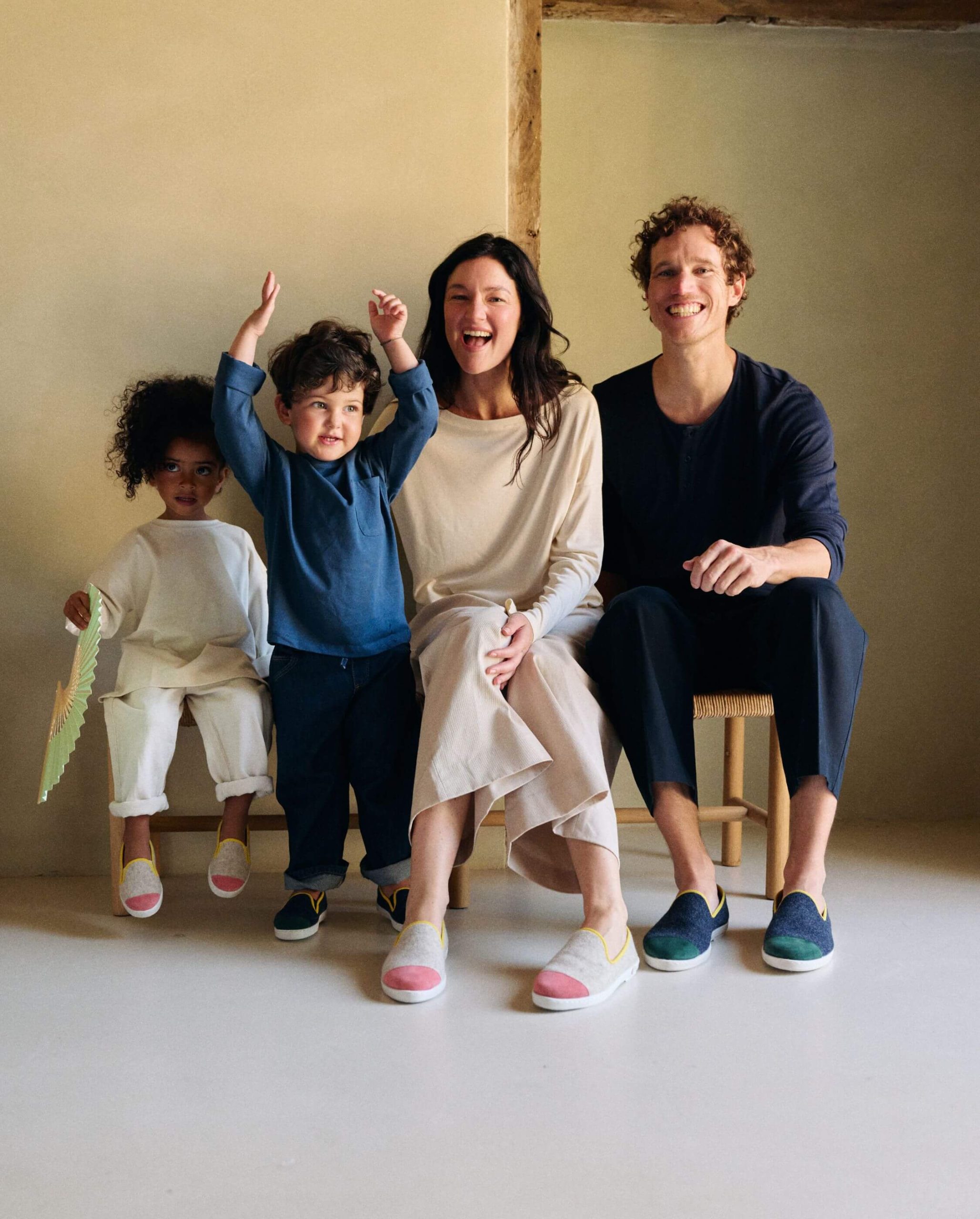 Duo chaussons laine enfant, play beige / marine – Image 7